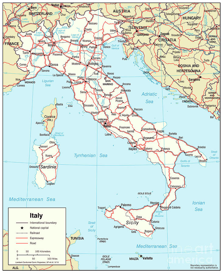 Transportation Map of Italy, 2005 Drawing by Granger