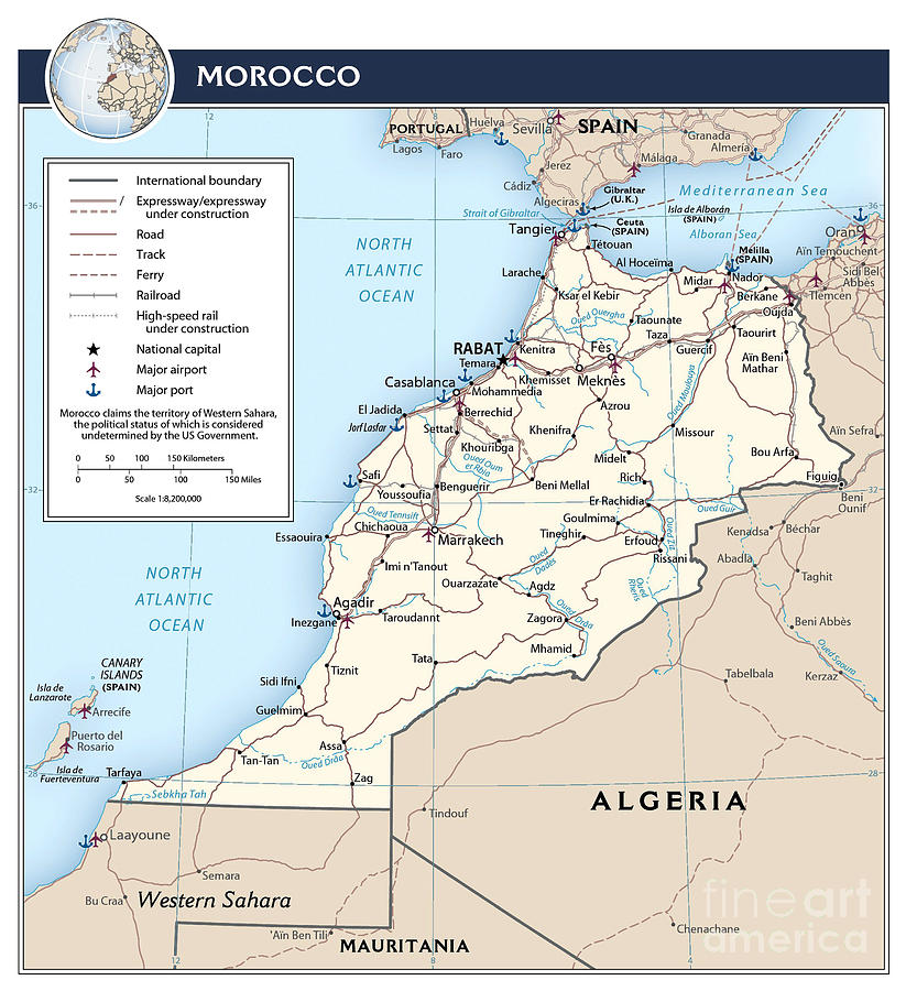 Transportation Map Of Morocco, 2015 Drawing by Granger - Pixels