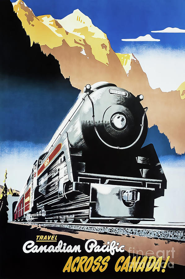 Travel Canadiian Pacific Railway Across Canada Vintage Poster 1939 Drawing