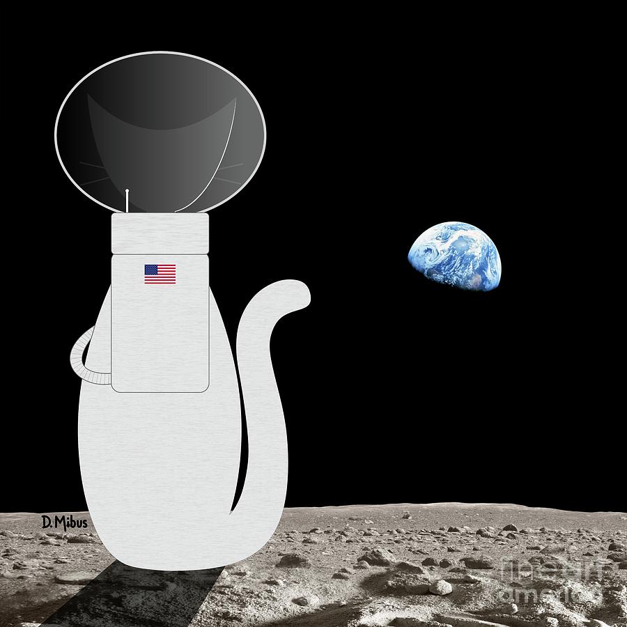 Travel Cat on the Moon Digital Art by Donna Mibus