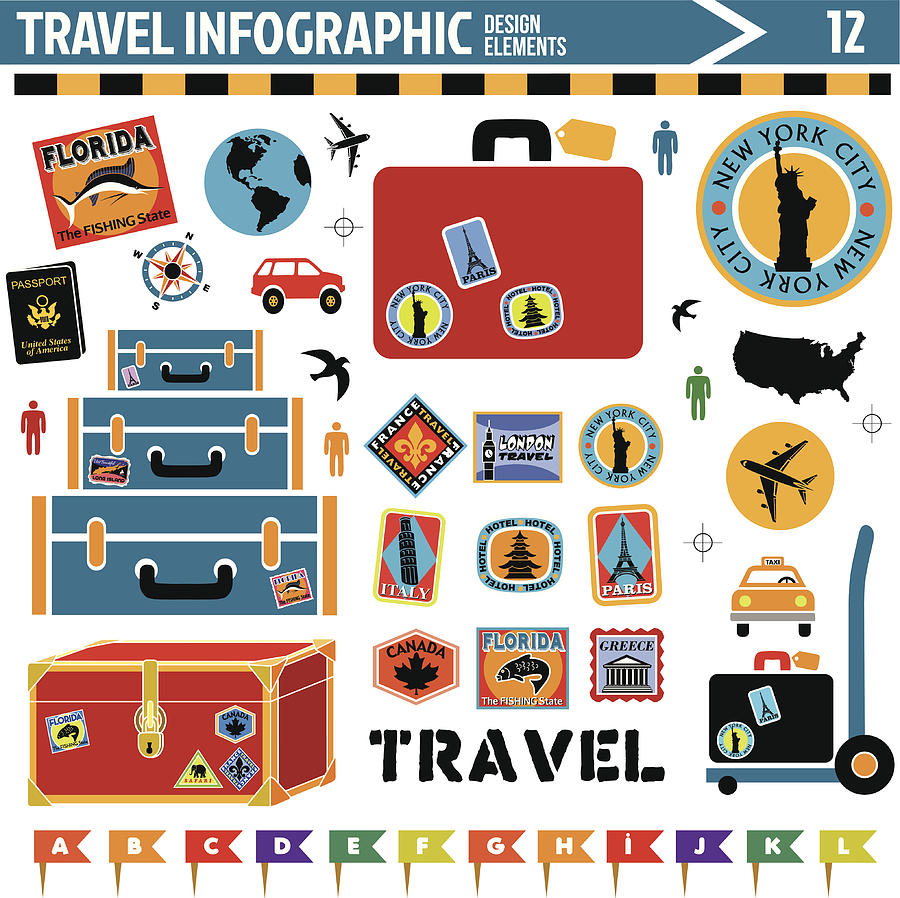 Travel Inforgraphic Design Elements Drawing by Kathykonkle