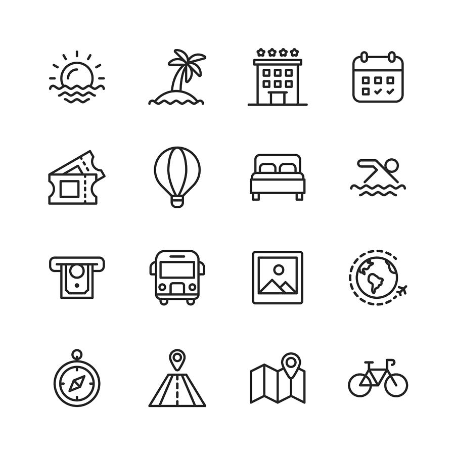Travel Line Icons. Editable Stroke. Pixel Perfect. For Mobile and Web. Contains such icons as ---. Drawing by Rambo182