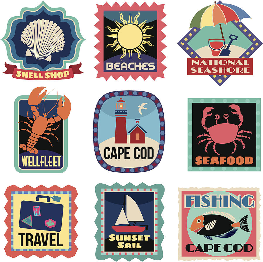 Travel Stickers Cape Cod Drawing by Kathykonkle