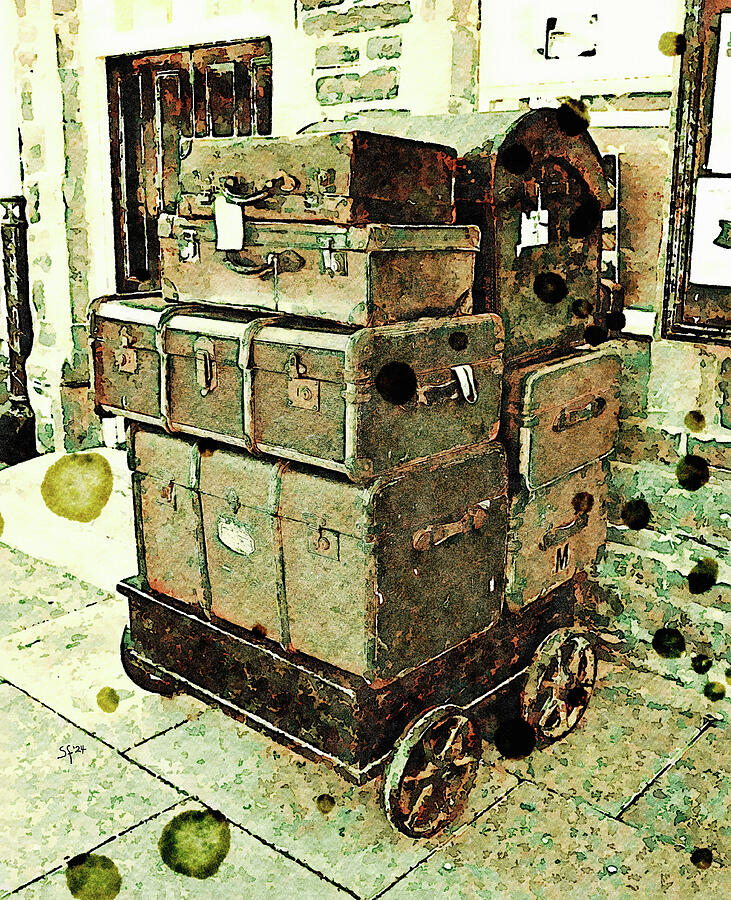 Travel- Trunks at a Train Station  Mixed Media by Shelli Fitzpatrick