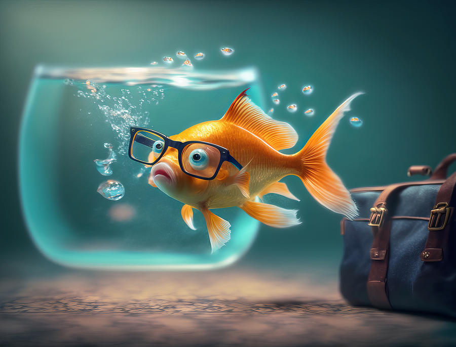 Traveling goldfish Digital Art by Karen Foley