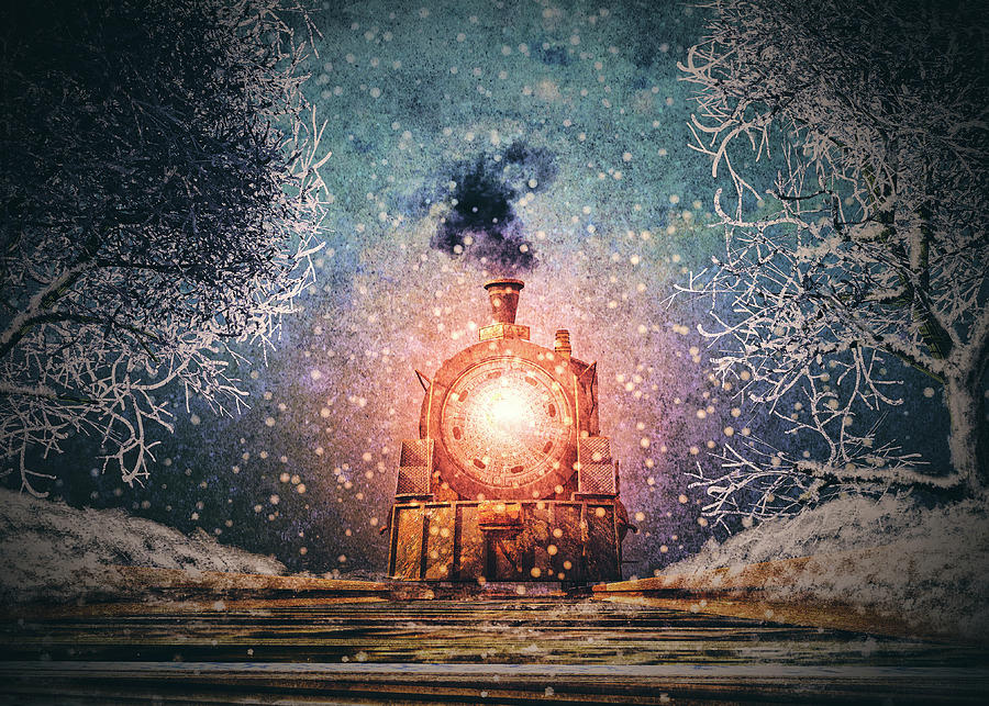 Train Painting - Traveling On Winters Night by Bob Orsillo