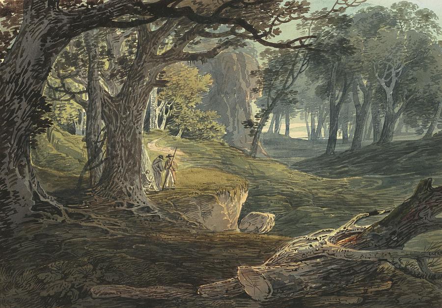 Sheep Drawing - Travellers in a Woodland Glade c  art by William Payne English