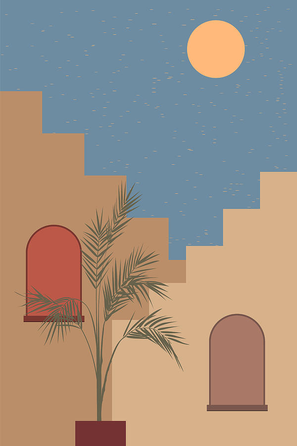 Summer Digital Art - Travelling. Abstract boho vintage travel and vacation theme art print by Mounir Khalfouf