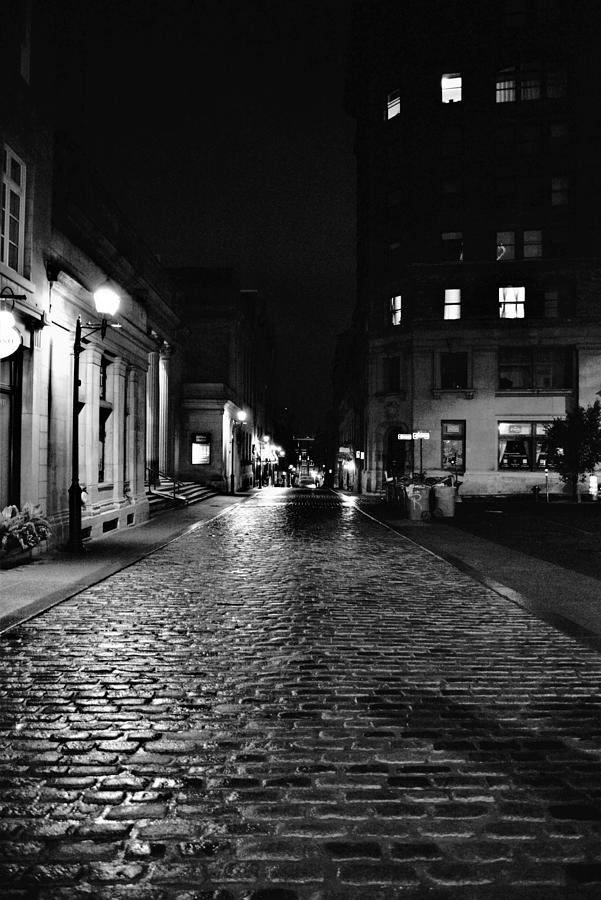 Vintage Photograph - Travelling the Streets of Old Montreal at Night 2 by James Cousineau