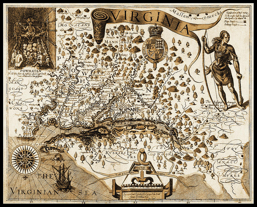 Vintage Photograph - Travels through Virginia Historical Map 1618 Sepia by Carol Japp