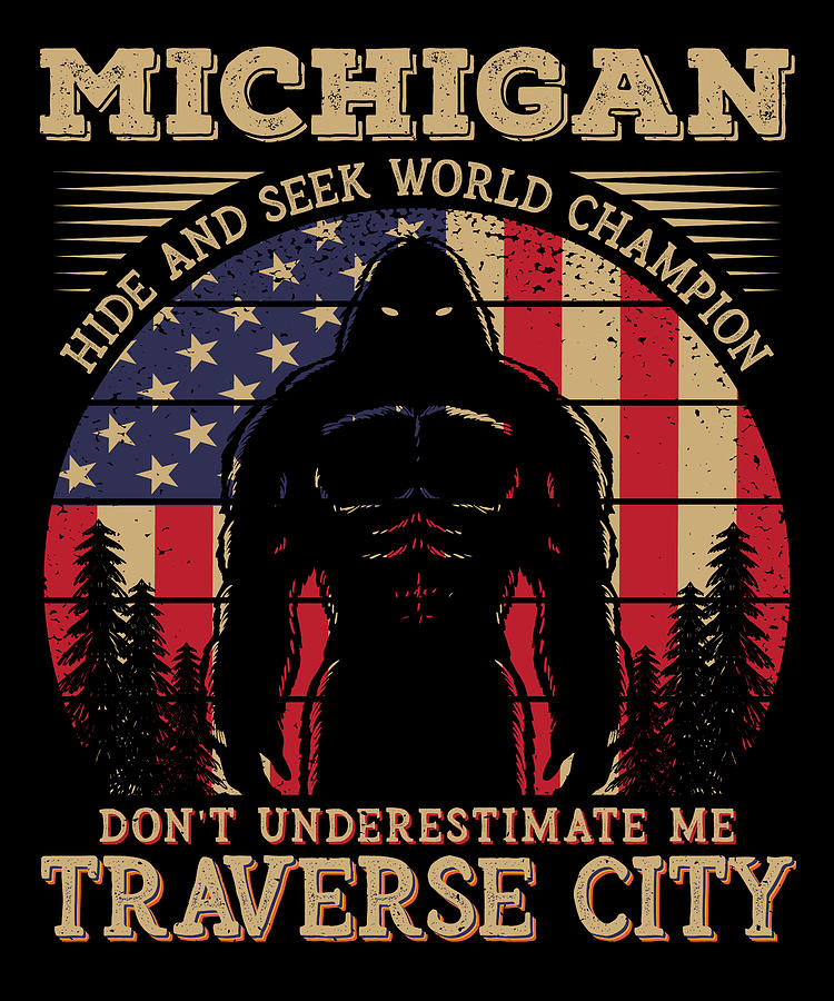 Traverse City Michigan Bigfoot 4th of July Patriotic USA Flag Sasquatch