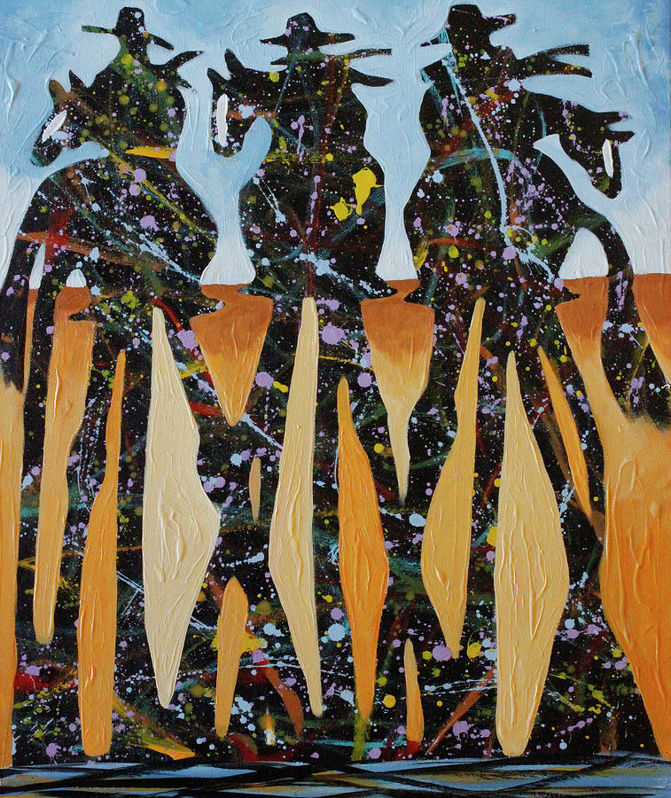 Tre Cowboys On Gold Painting by Lance Headlee