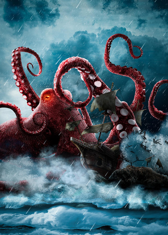 Treacherous Ocean Waters Sea Monster Attacks Digital Art by Jon ...