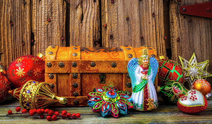 treasure Box And Christmas Ornaments Photograph by Garry Gay