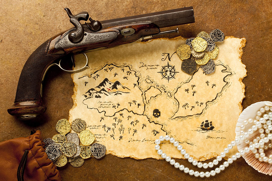 Treasure Map and Pistol. Full Frame. XXXL Photograph by FlamingPumpkin