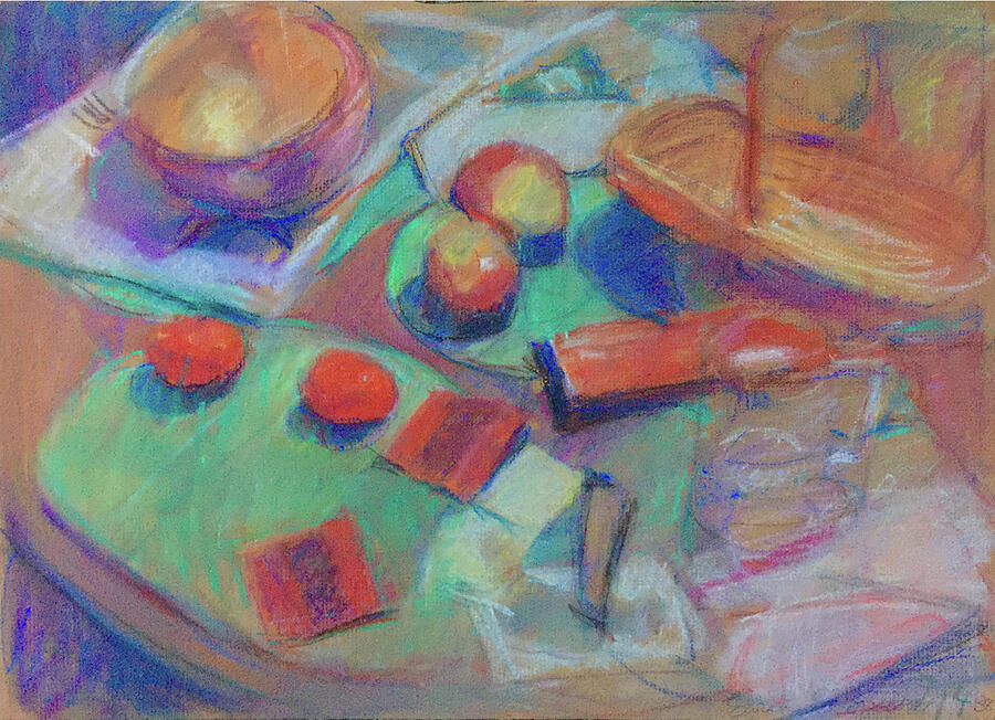Still Life, Treasure With Baskets and Tomatos Pastel by Sarah Spector Still Life, Treasure With Baskets and Tomatos Pastel by Sarah Spector