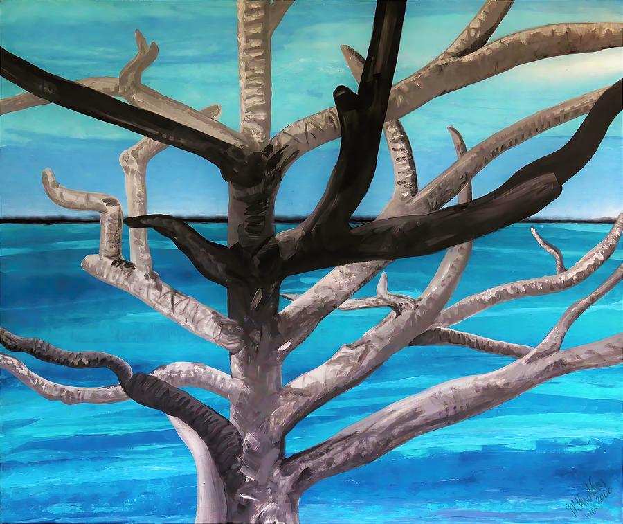 Tree and Beach Painting by Joan Stratton