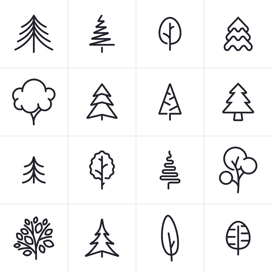 Tree and Evergreen Icons and Symbols Drawing by Filo