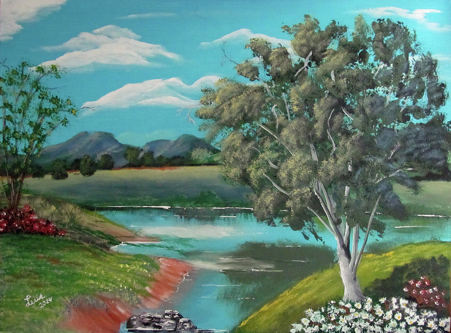 Tree by a Lake Painting by Luis F Rodriguez