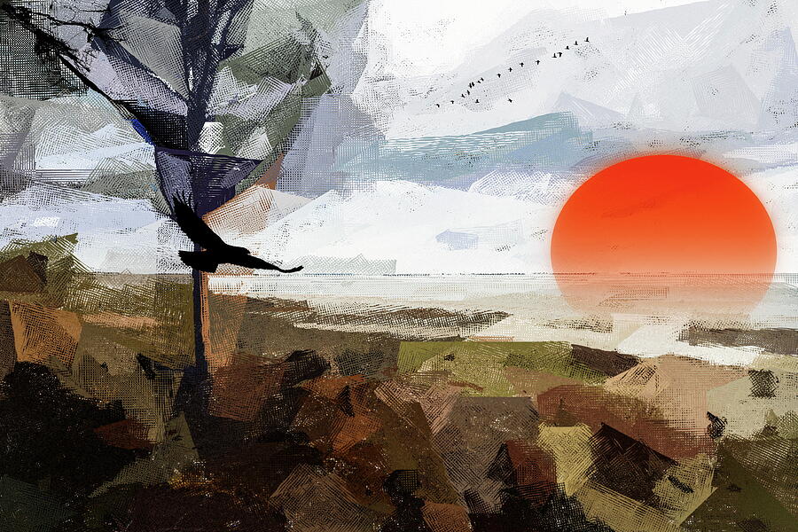 Lonely Tree By The Spring Sea /Abstract Illustration  Mixed Media by Aleksandrs Drozdovs