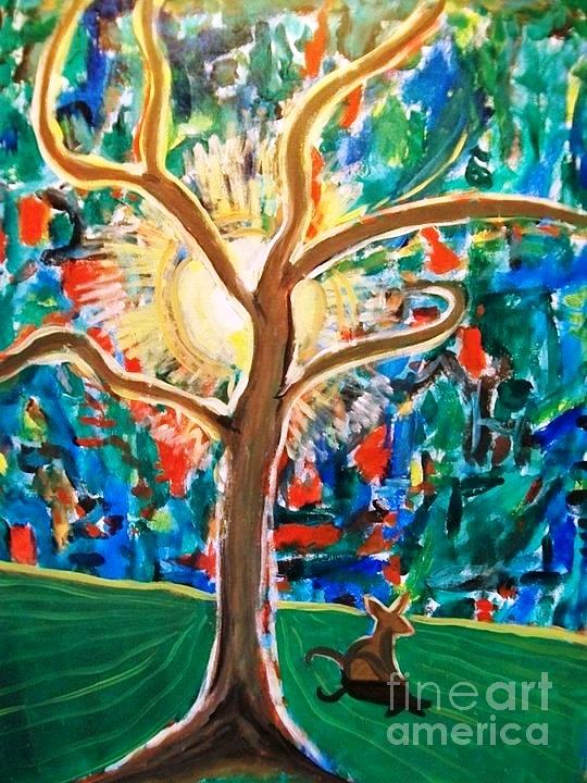 Tree Cat Sun Painting by John Lyes