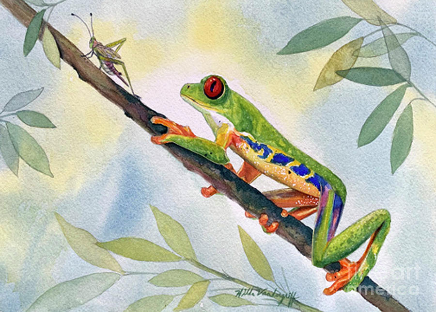 Frog Painting - Tree Frog and Cricket by Hilda Vandergriff