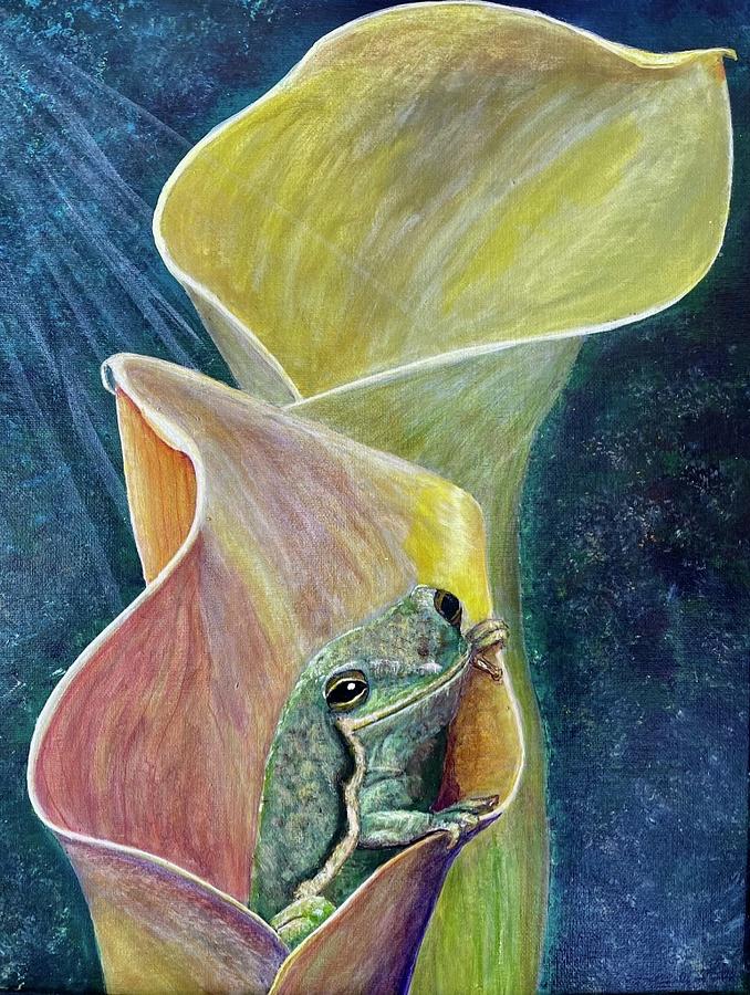 Tree Frog in a Calla Lily Painting by Wendy Brown - Pixels