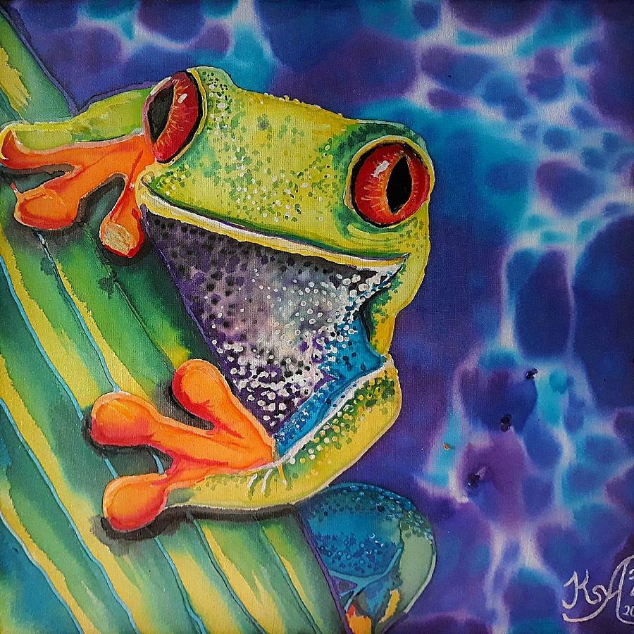 Tree Frog on Silk Painting by Jenny Scholten van Aschat - Fine Art America