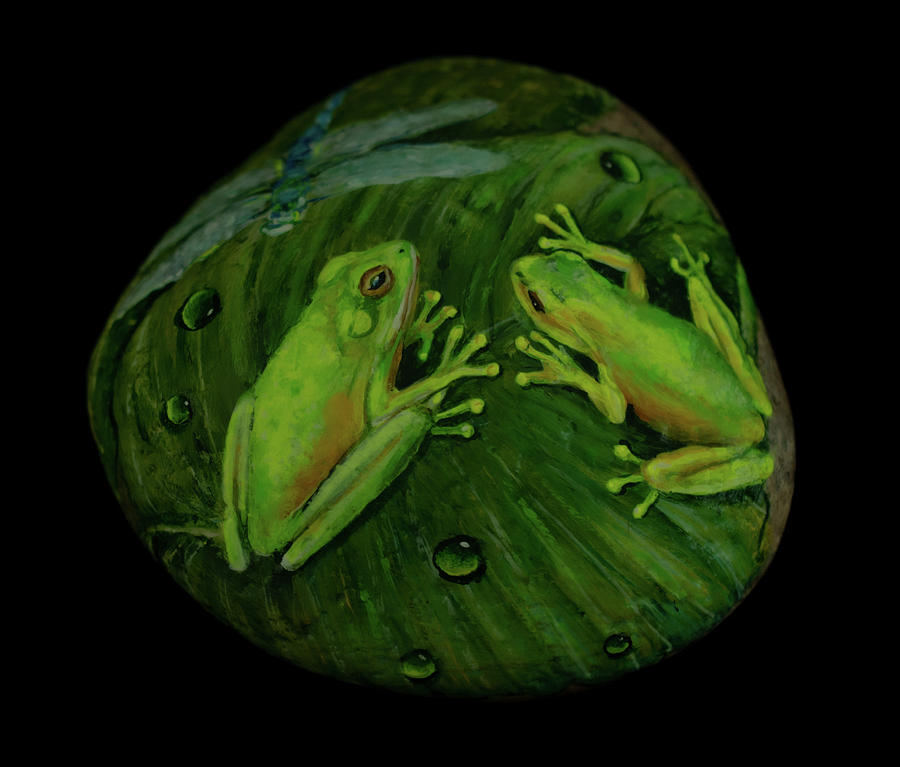 Tree Frogs and Dragonfly Painting by Nancy Lauby