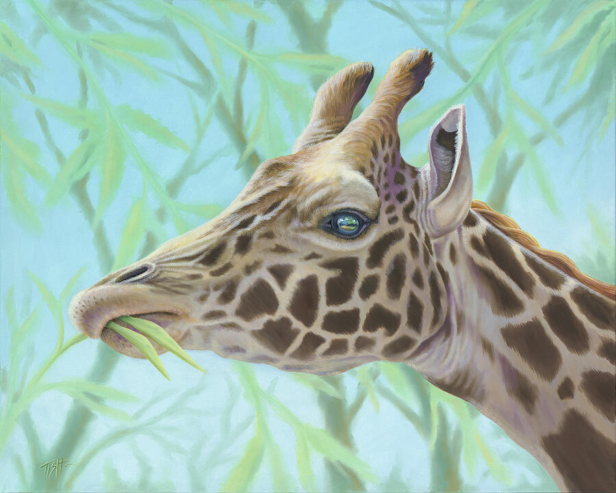 Tree Grazing Giraffe Painting by Tish Wynne