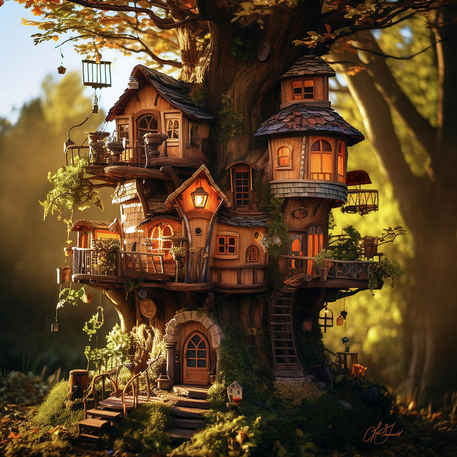 Tree House 01 Digital Art by Lori Grimmett