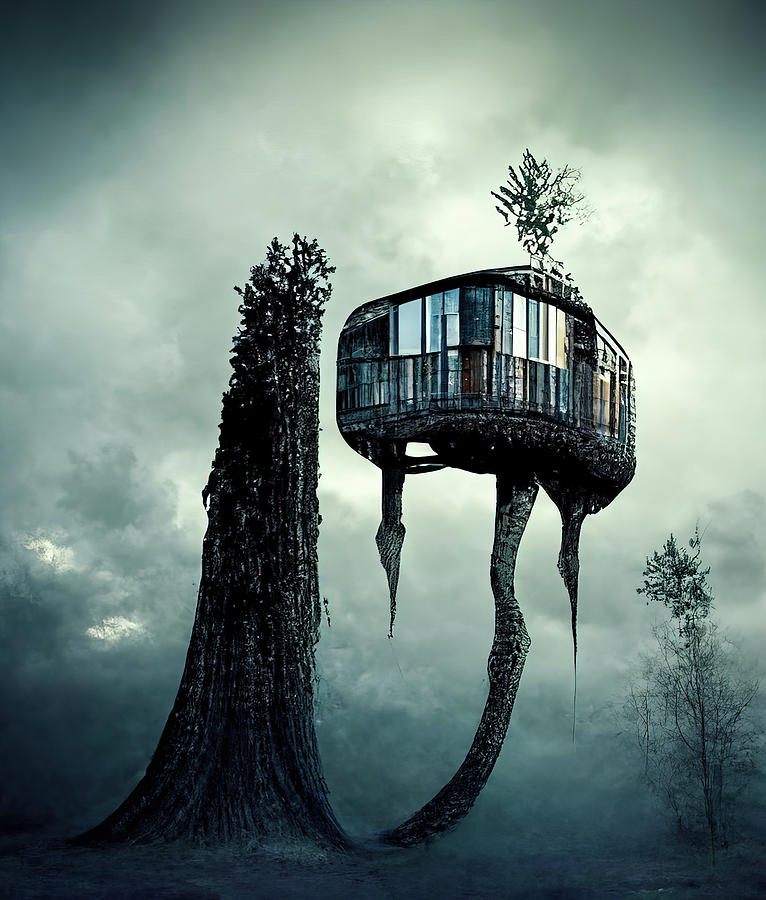 Tree House 02 Dark Mood Digital Art by Matthias Hauser