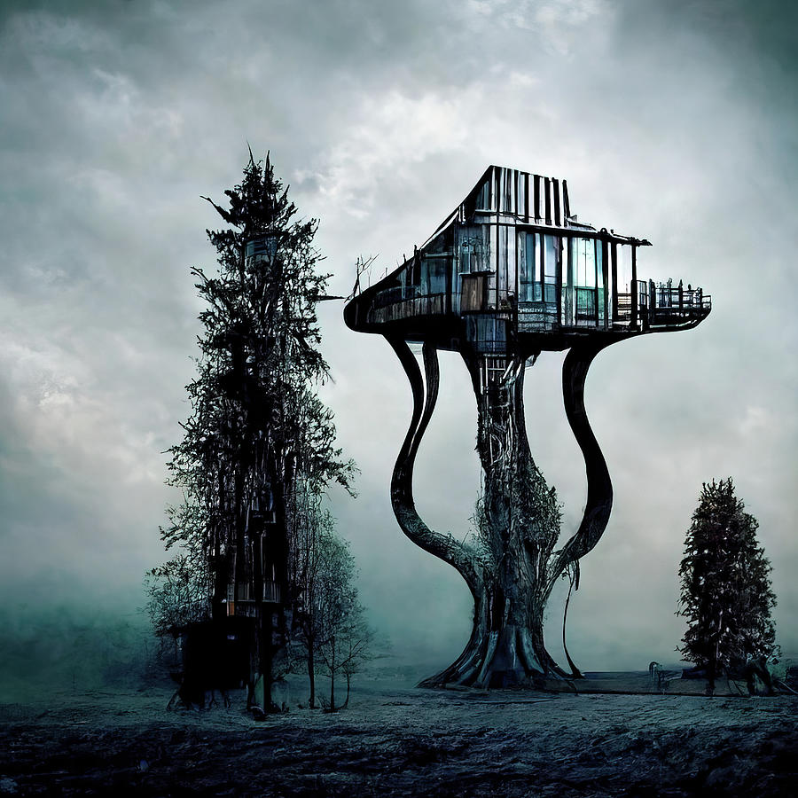 Tree House 03 Dark Sky Digital Art by Matthias Hauser