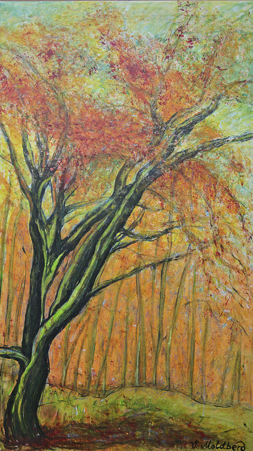 Tree in Fall Sunset Painting by Vibeke Moldberg