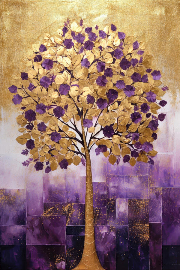 Tree in purple and gold Digital Art by Imagine ART