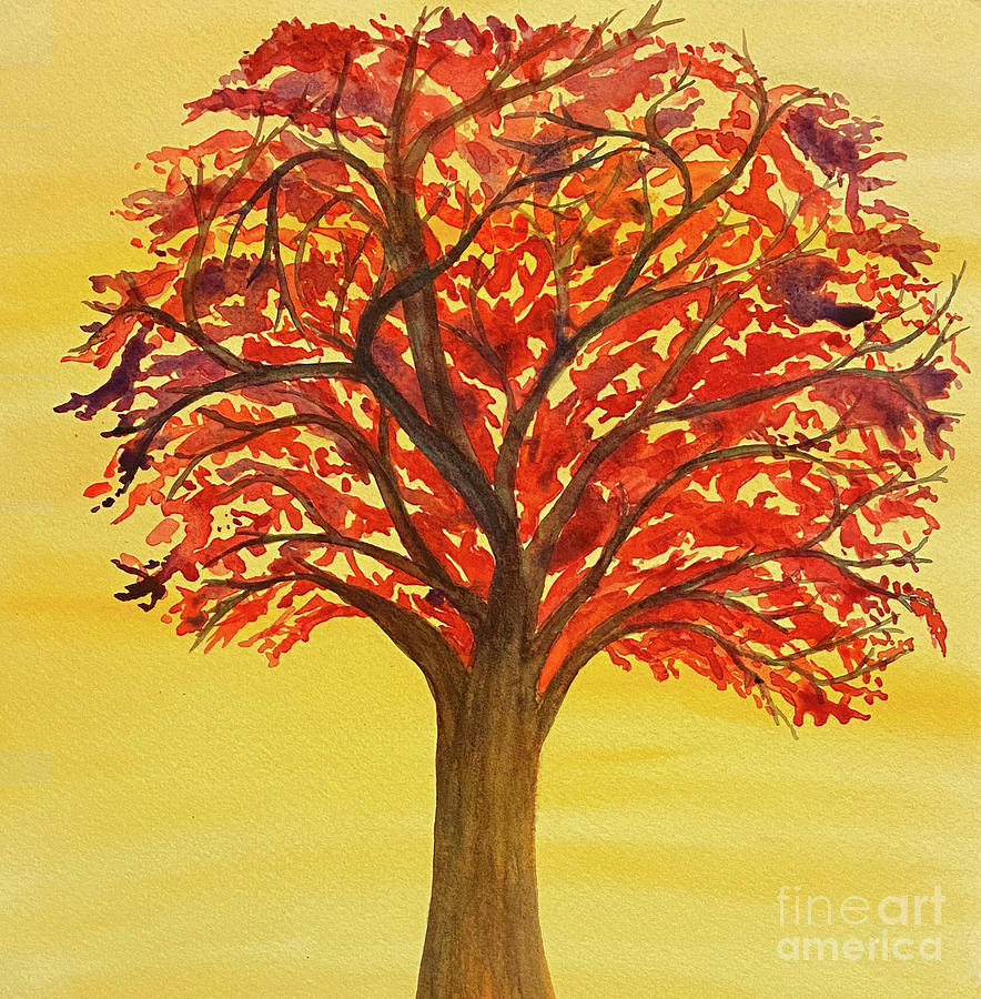 Tree in Red Painting by Lisa Neuman
