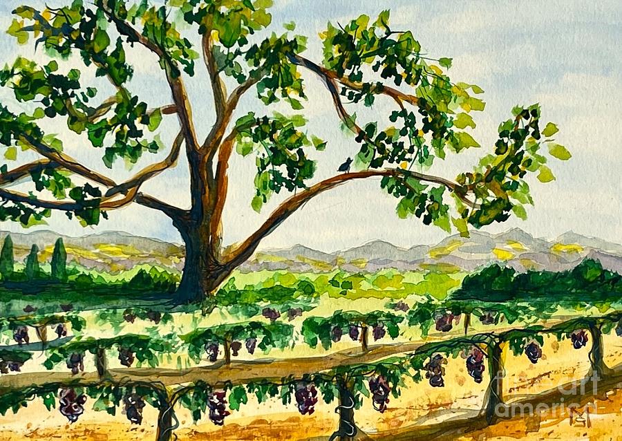 Tree In Vineyard Painting by Monika Shepherdson