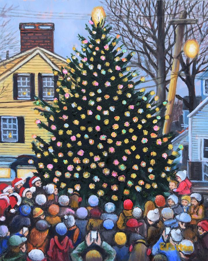 Tree Lighting, Rockport, MA Painting by Eileen Patten Oliver Fine Art