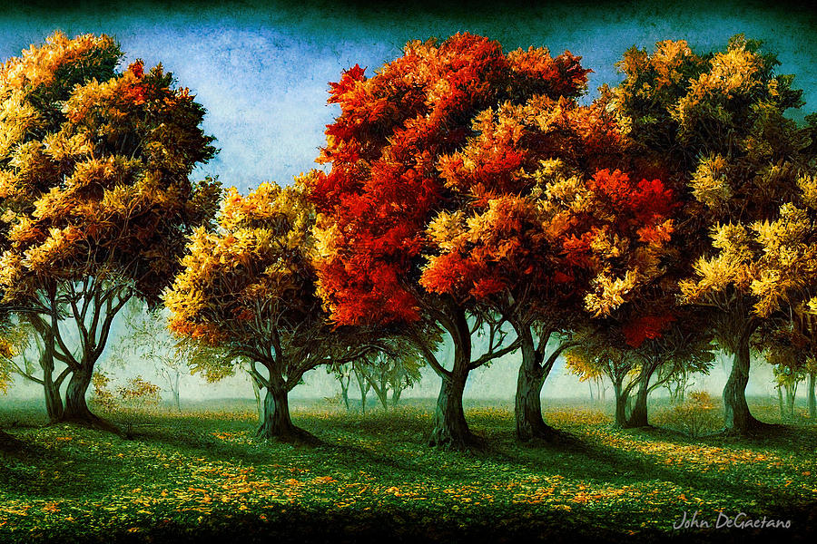 Autumn Tree Line Mixed Media by John DeGaetano