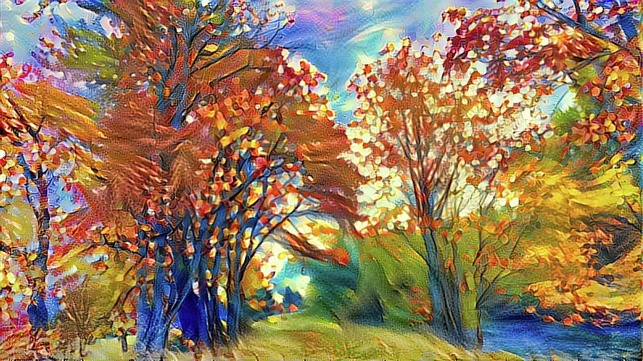 Tree Lined Path Autumn Digital Art by Cathy Anderson