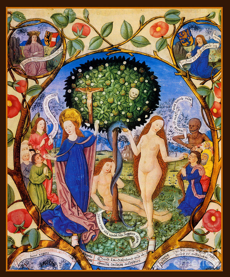 Tree of Life and Death Flanked by Eve and Mary-Ecclesia Painting by Unknown