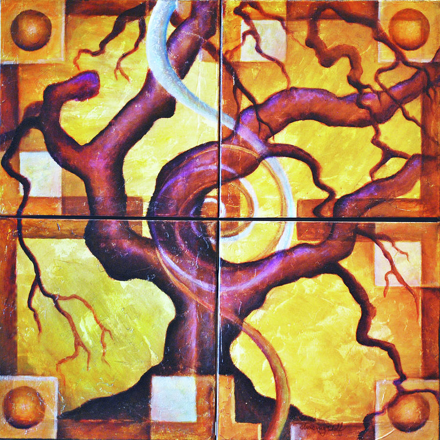 Tree of Life Four Corners Painting by Kevin Chasing Wolf Hutchins