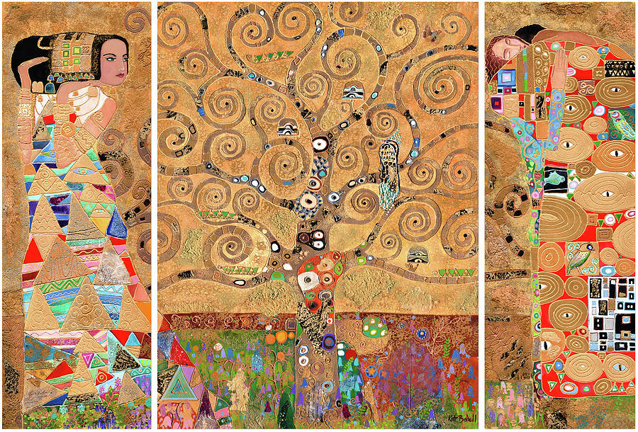 Tree of Life - Klimt Triptych Painting by Kate Bedell