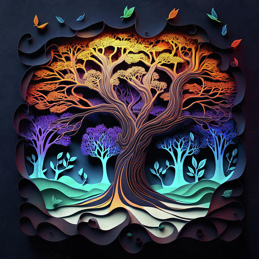 Tree of Life - Paper Cut Digital Art by Peggy Collins