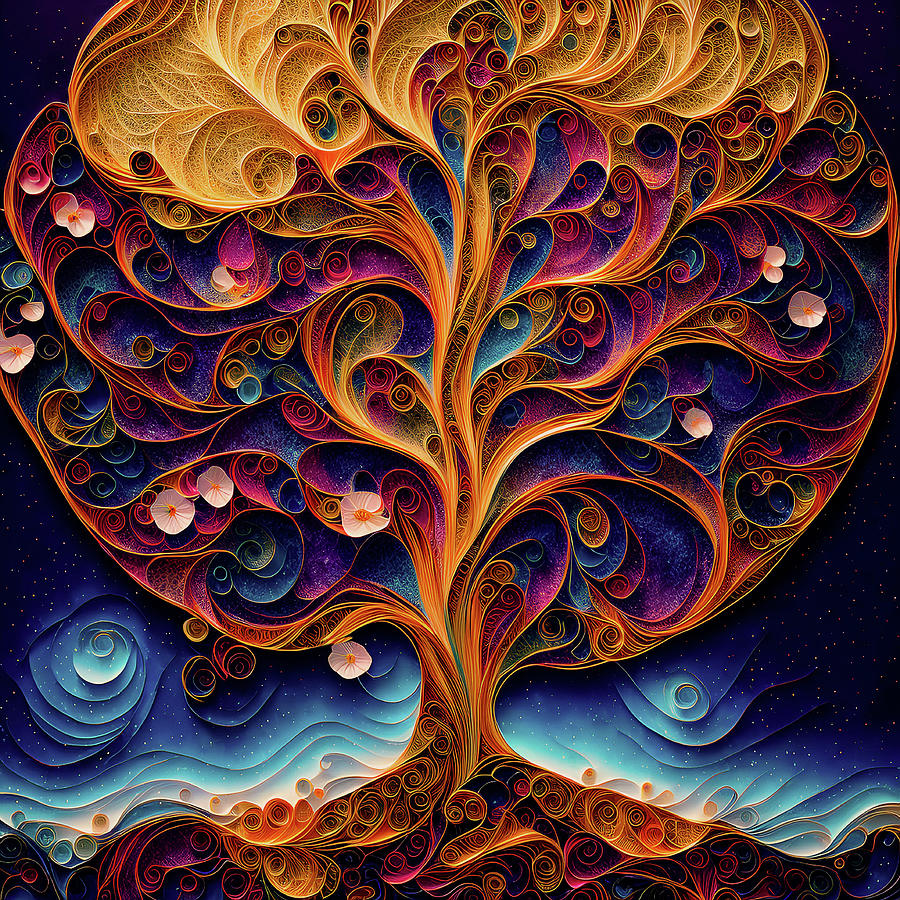 Tree of Life - Paper Quilling Digital Art by Peggy Collins