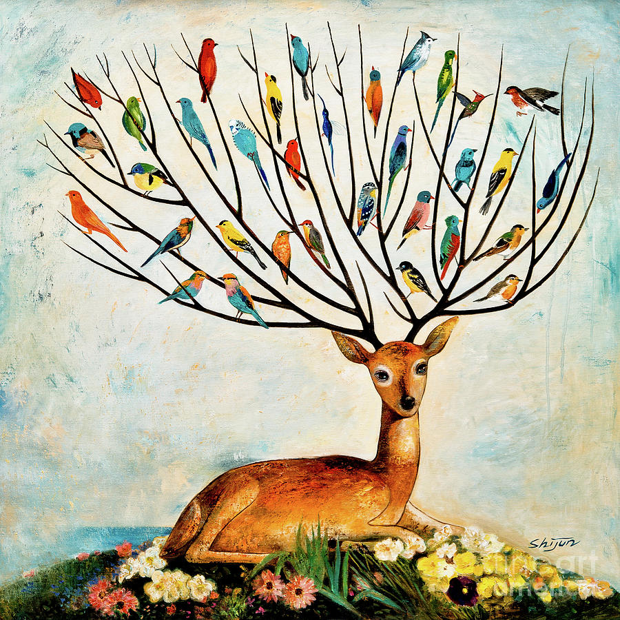 Bird Painting - Tree of Life by Shijun Munns