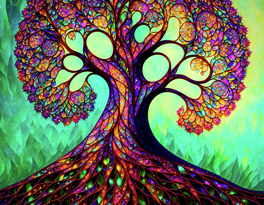 Tree of Life - Stained Glass Digital Art by Peggy Collins