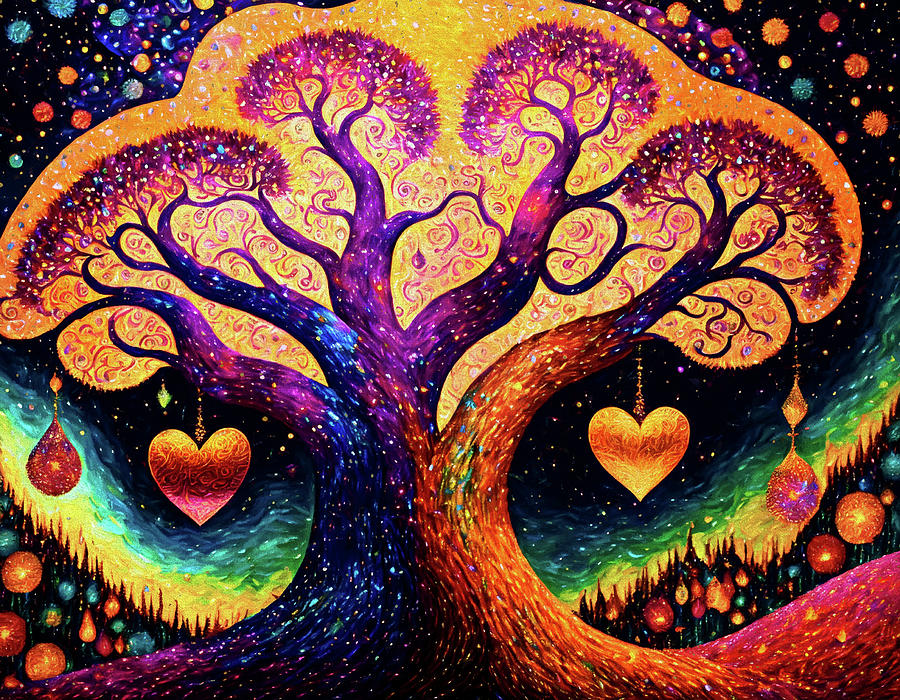 Tree Digital Art - Tree of Life with Hearts by Peggy Collins