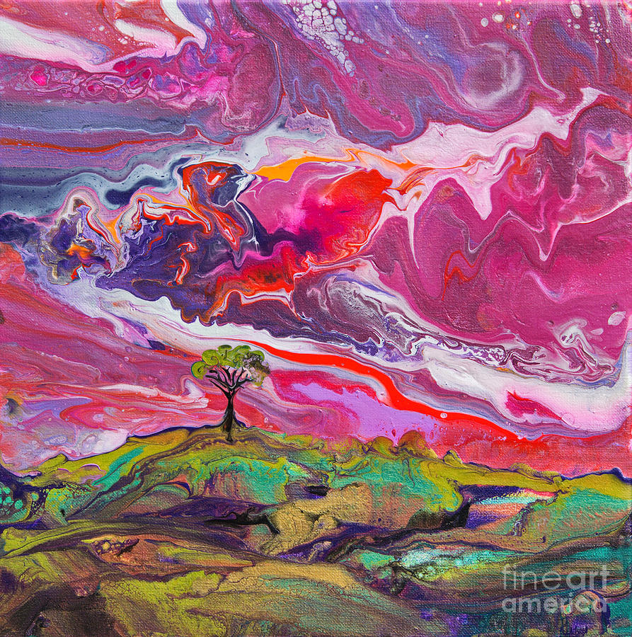 Tree On A Hill Amazing Sky 7626 Painting by Priscilla Batzell Expressionist Art Studio Gallery