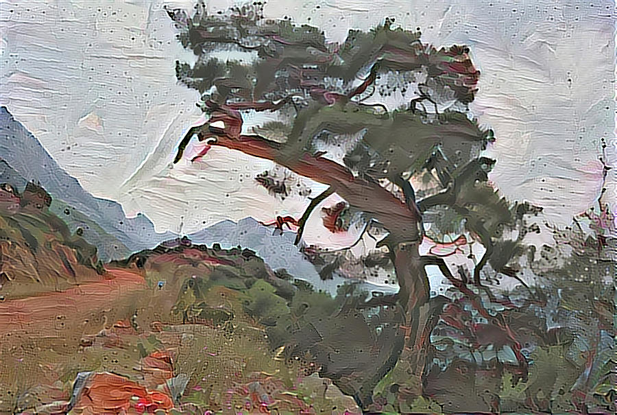 Tree on edge of cliff  Digital Art by Cathy Anderson